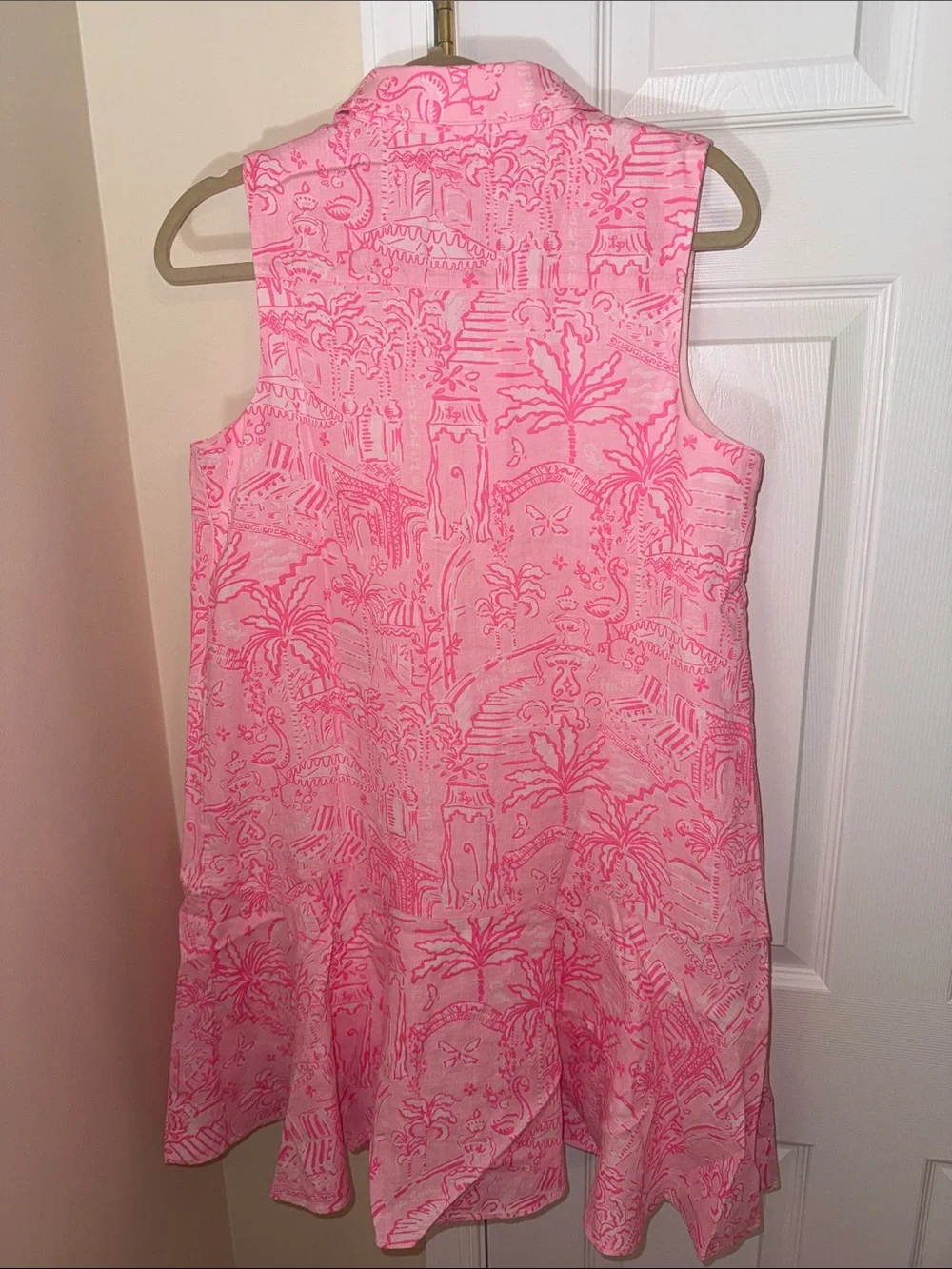 💕NWT Lilly Pulitzer Sleeveless Pink Island Print Linen Swing Dress - Picture 7 of 8